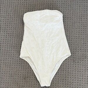 White Eyelet Strapless One Piece Swimsuit